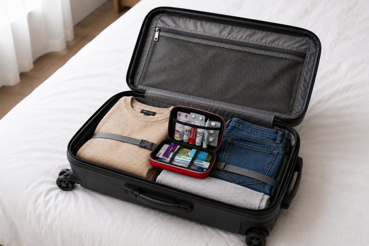 A D&D emergency kit packed in a carry-on suitcase